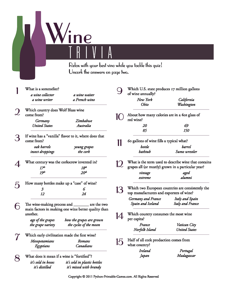 Massif Printable Wine Trivia Questions And Answers Brad Website