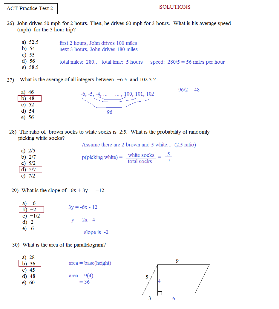 Math Plane ACT Practice Test 2