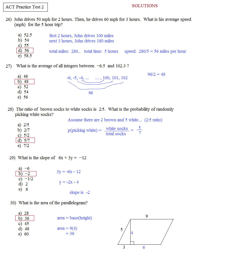 Free Printable Act Practice Questions