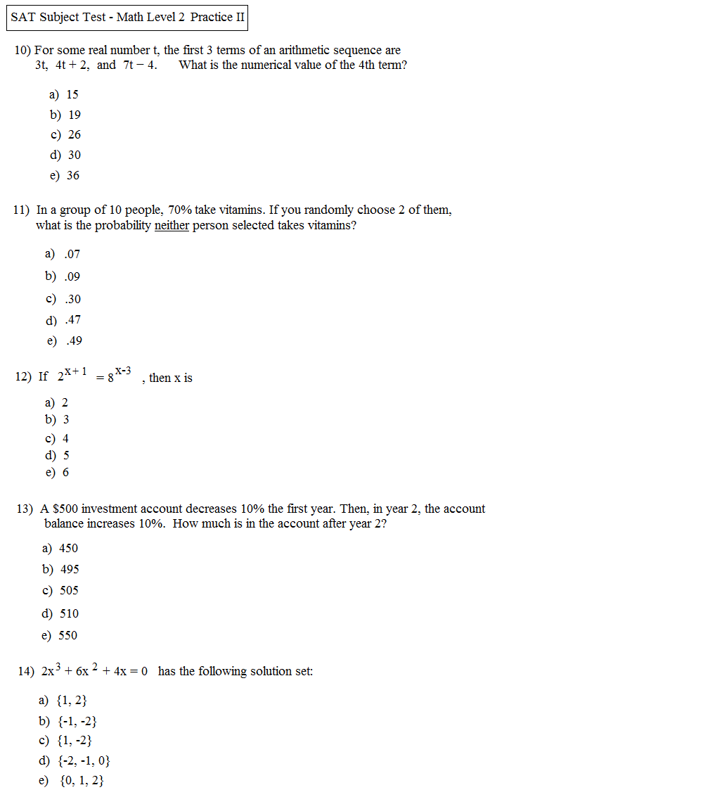 Sat Prep Questions Free Printable