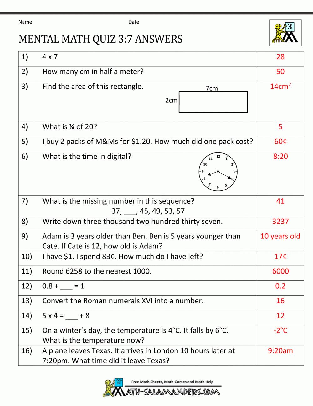 Mental Math 3rd Grade