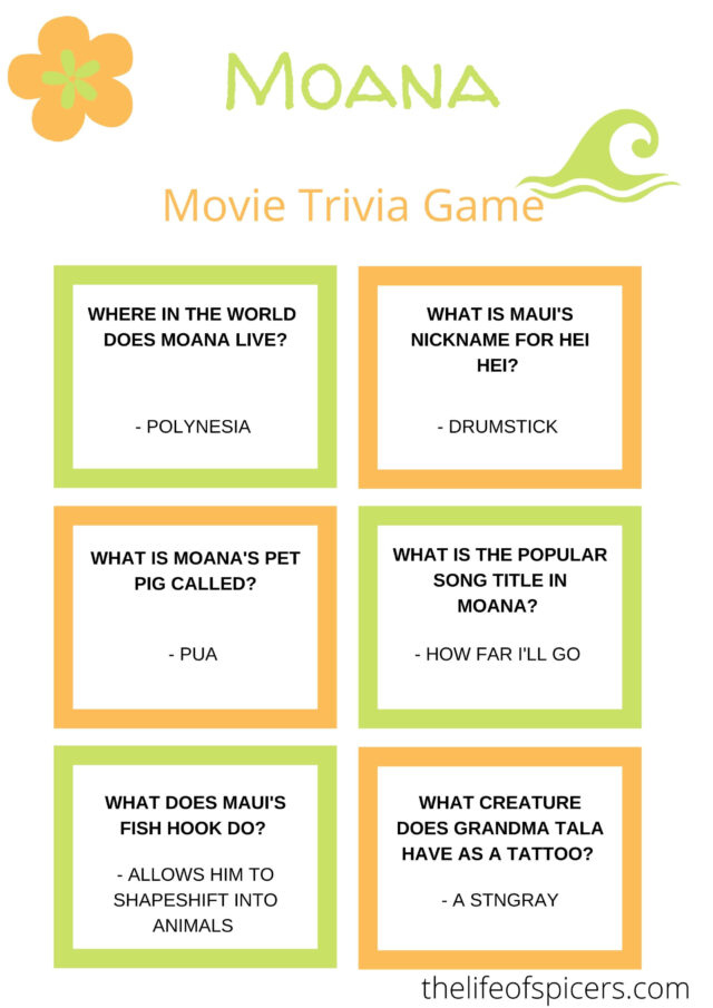 Moana Trivia Quiz FREE PRINTABLE The Life Of Spicers
