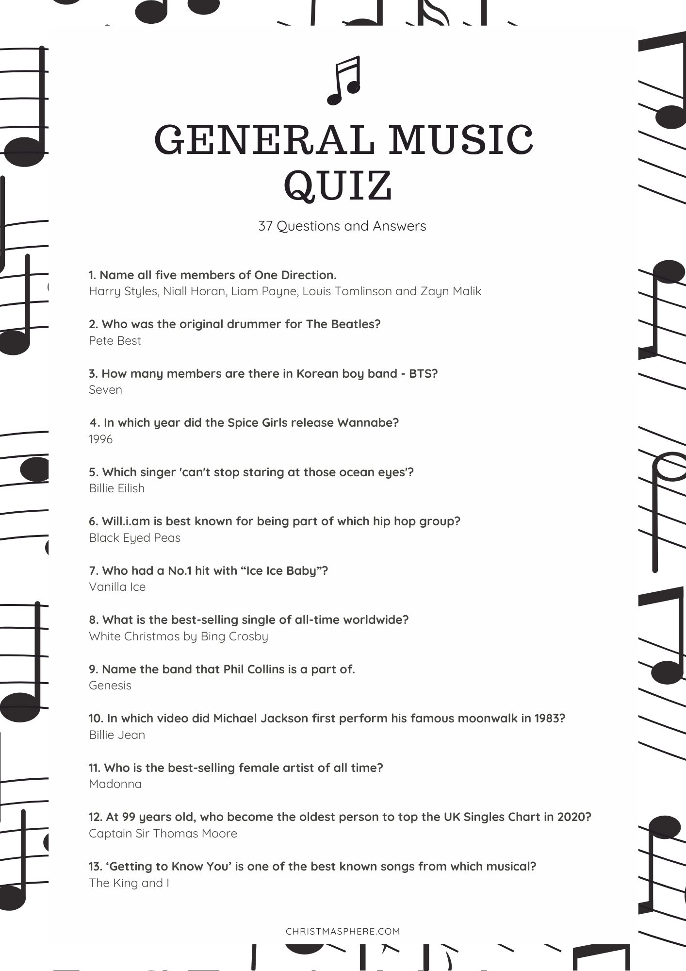 Printable Quiz Questions And Answers