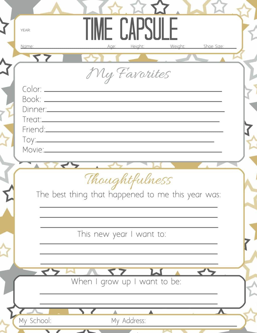 New Years Time Capsule Printable Questionnaire For Kids