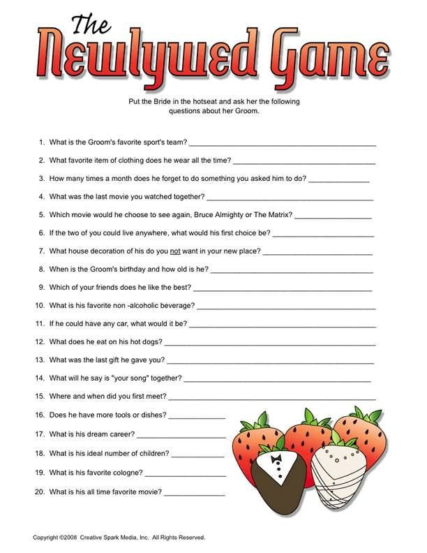 Newlywed Game Questions For Bridal Shower newlywed game questions 
