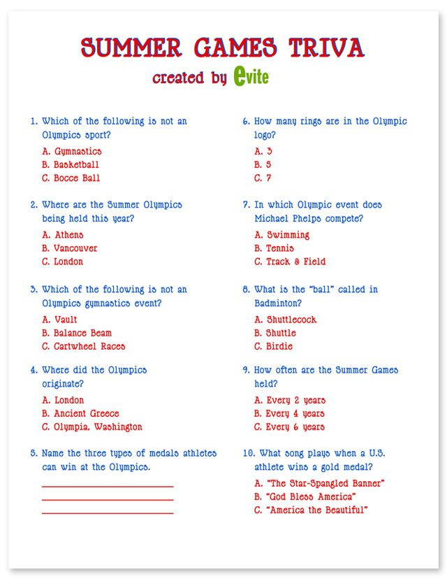 Printable Summer Trivia Questions And Answers