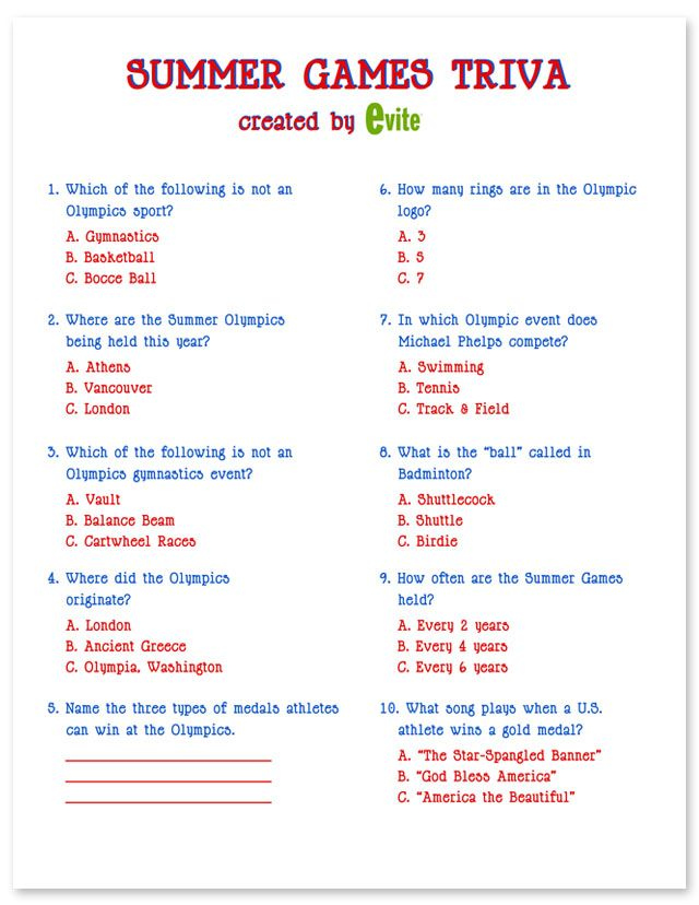 Printable Summer Trivia Questions And Answers | Printable Questions And ...