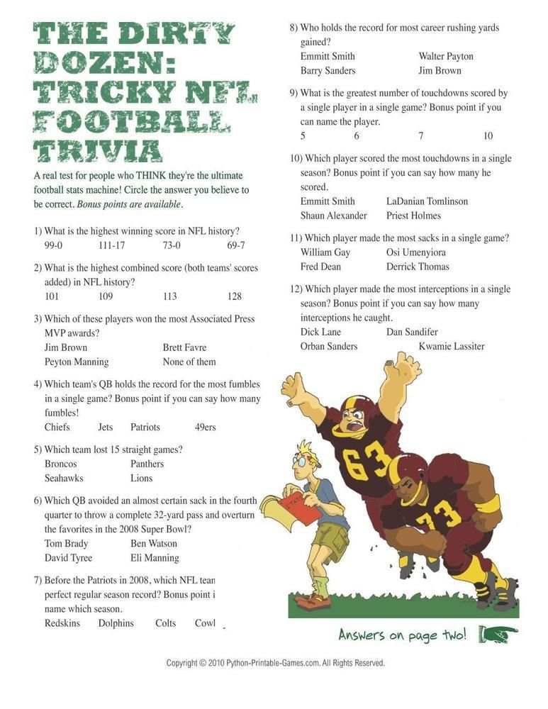 Nfl Trivia Questions And Answers Printable Printable Questions And