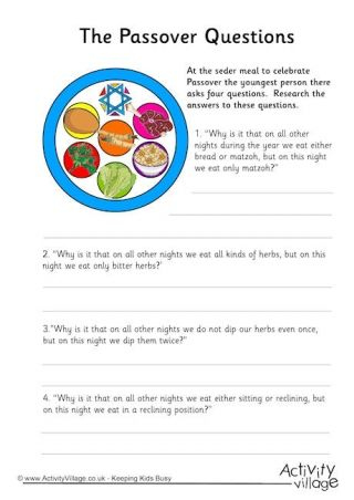 Passover Questions Worksheet Passover Crafts Passover Activities 