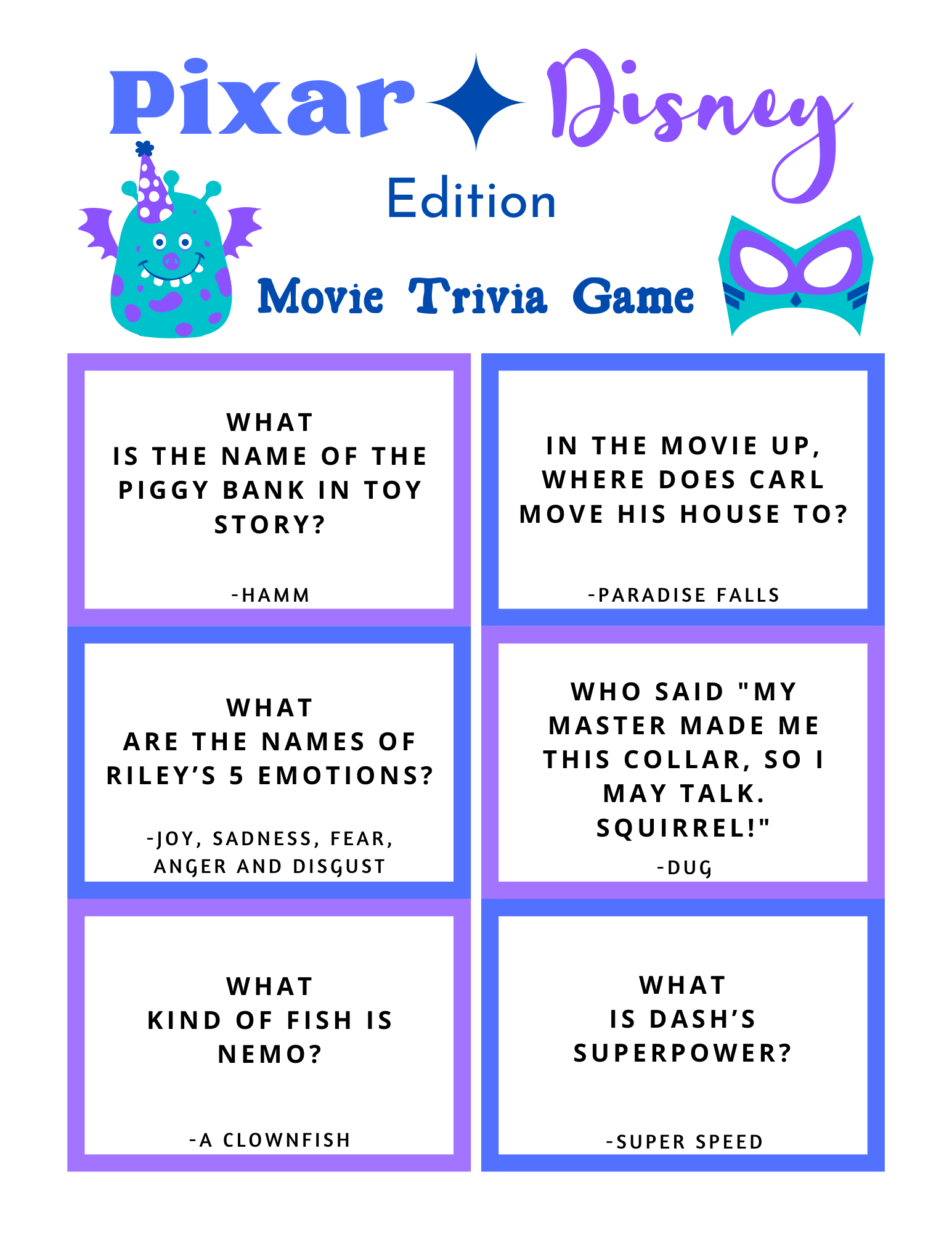 Pixar Trivia Questions And Answers Printable Printable Word Searches