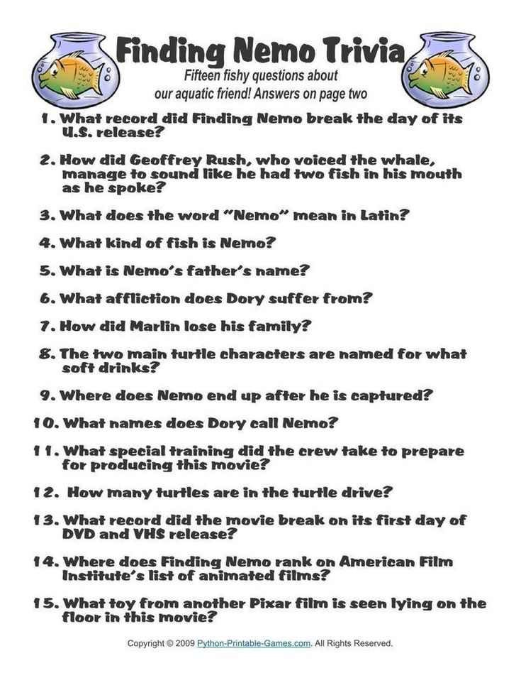 Pop Culture Games Finding Nemo Trivia Finding Nemo Baby Shower