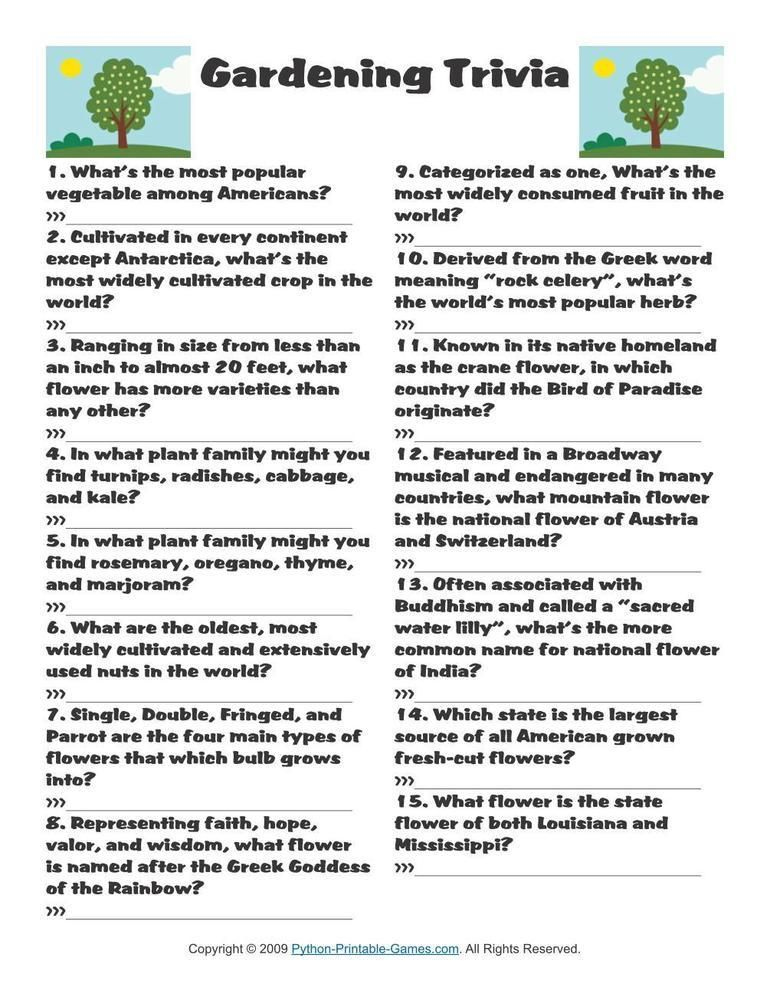 Printable Flower Trivia Questions And Answers