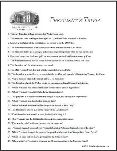 Presidential Trivia Games Are Very Popular Because Of Who They Were 