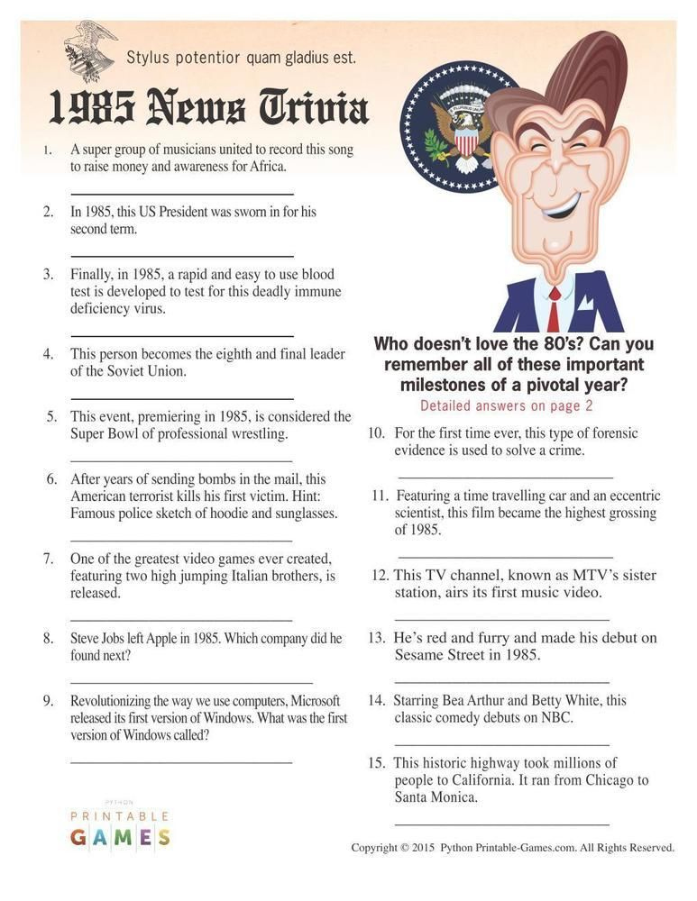 Presidential Trivia Questions And Answers Printable Printable Word 