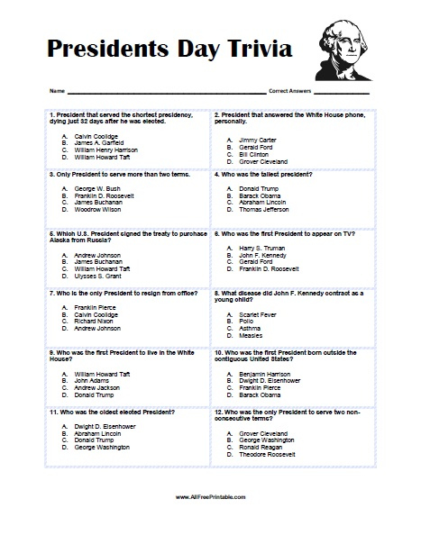 Presidents Day Trivia Free Printable