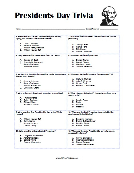 Presidential Trivia Questions And Answers Printable