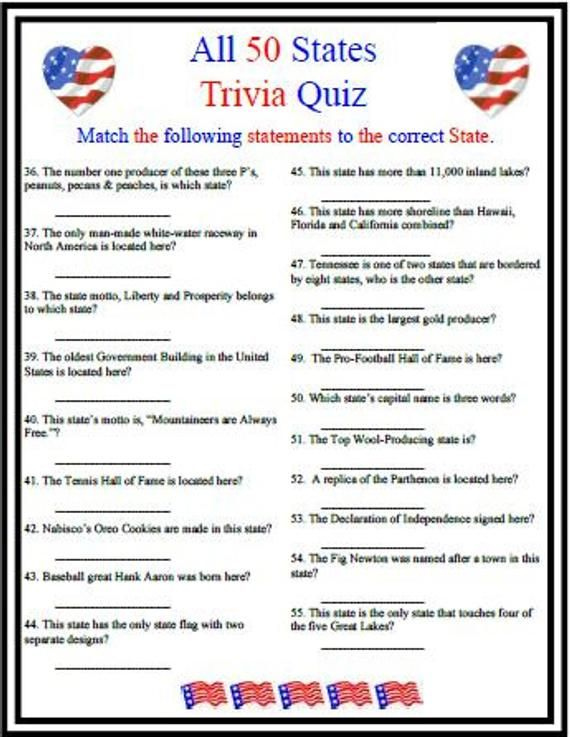 4th Of July Printable Trivia Questions