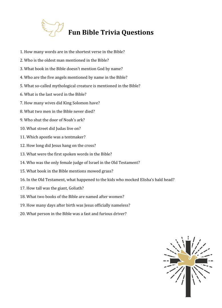 Free Printable Bible Trivia Questions And Answers