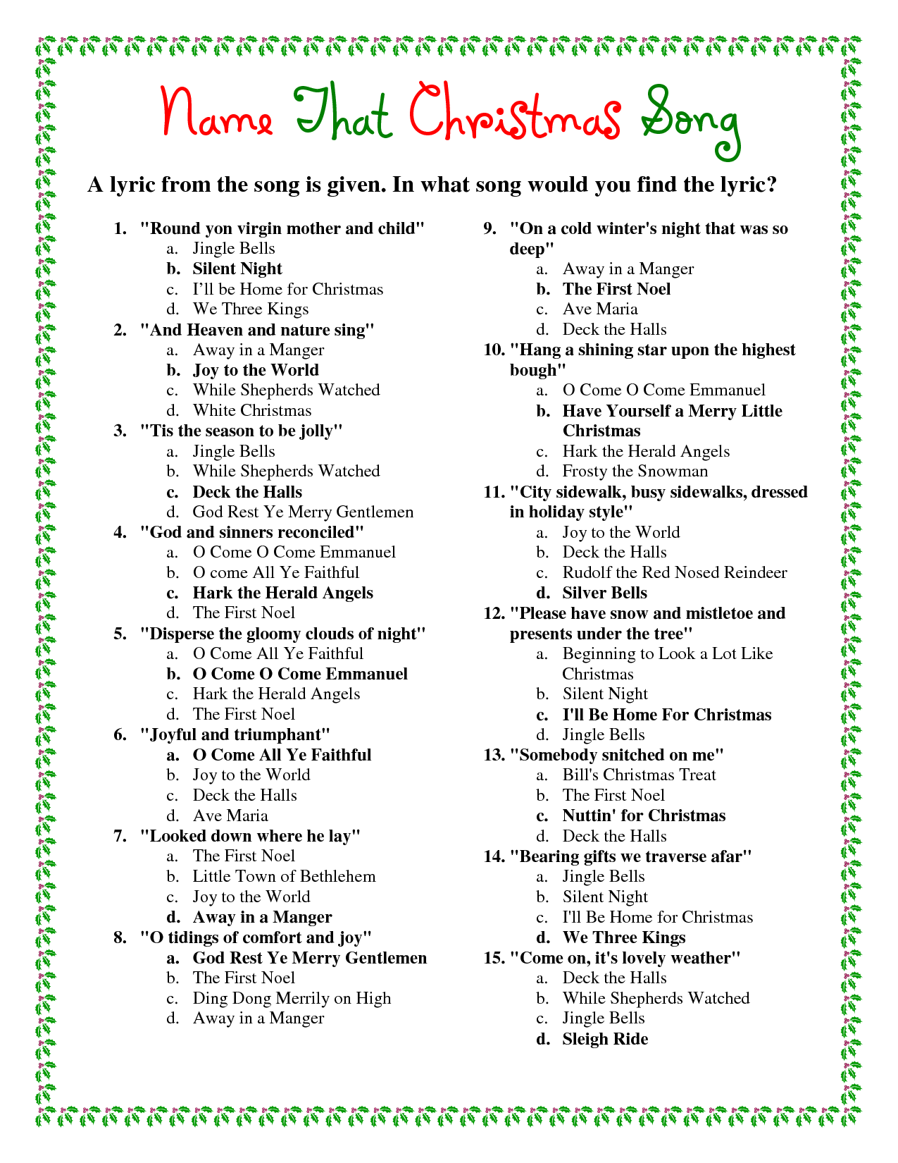 Free Christmas Trivia Questions And Answers Printable