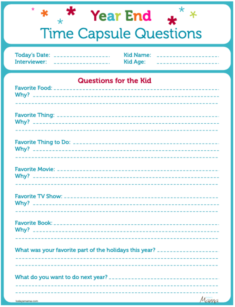 Printable End Of The Year Time Capsule Questions Today 39 s Mama