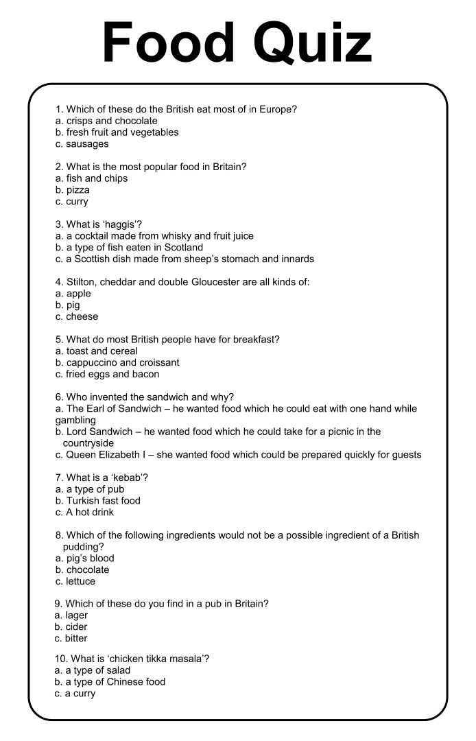 Printable Food Trivia Questions All Information About Healthy Recipes 