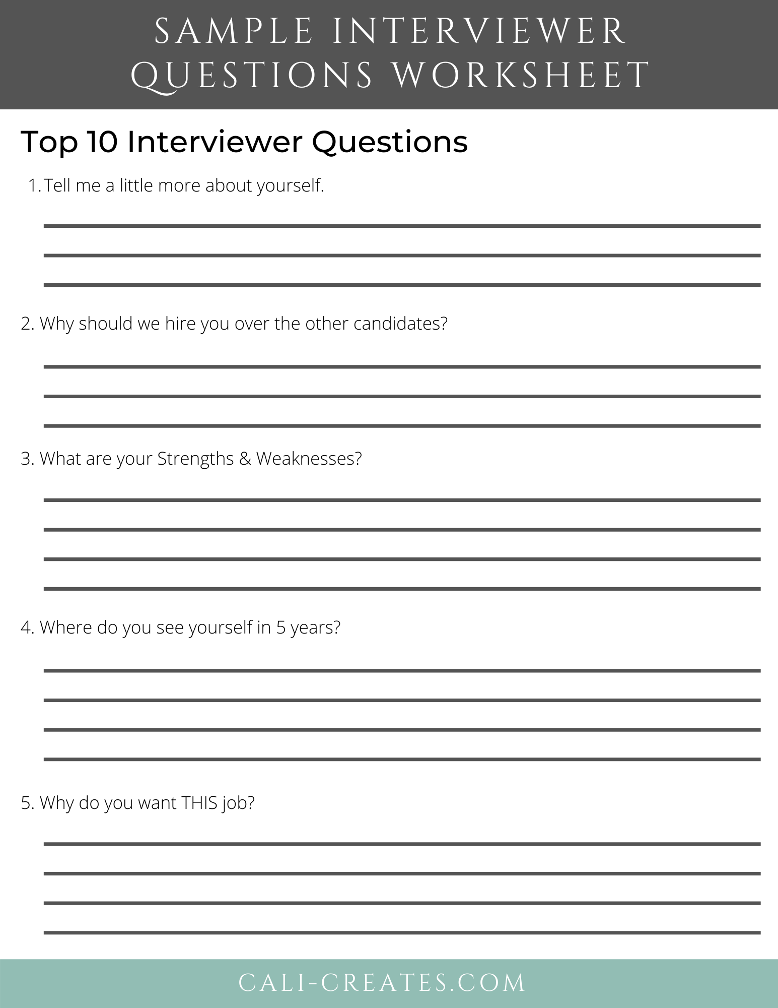 Printable Job Interview Questions Worksheet Askworksheet