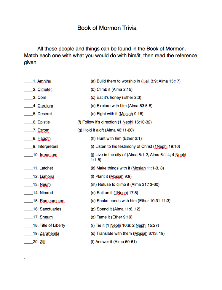 Printable Lds Trivia Questions Play This Game To Review Other 