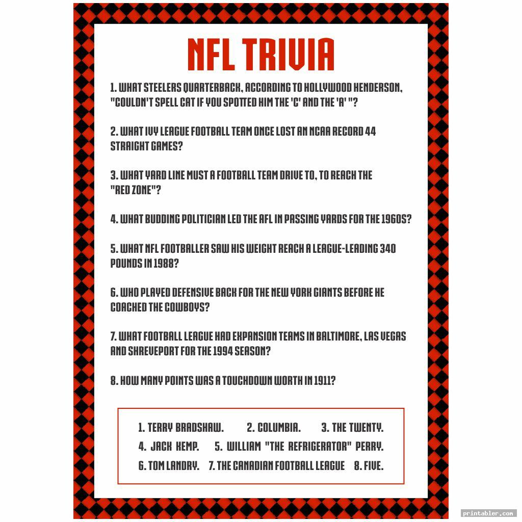 Printable NFL Trivia Questions And Answers Gridgit