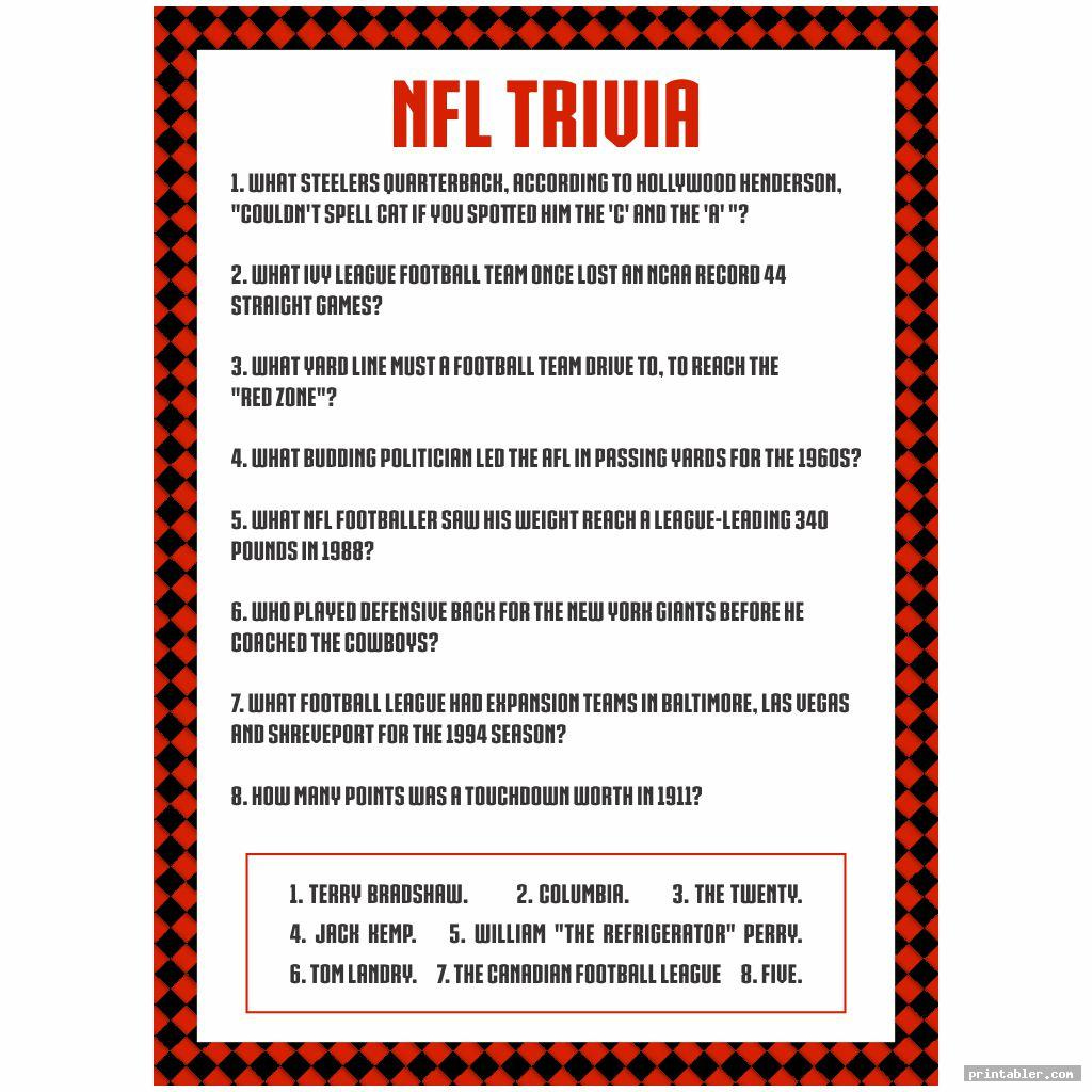 Nfl Football Trivia Questions And Answers Printable Printable