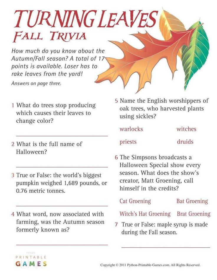 Printable October Trivia Questions And Answers