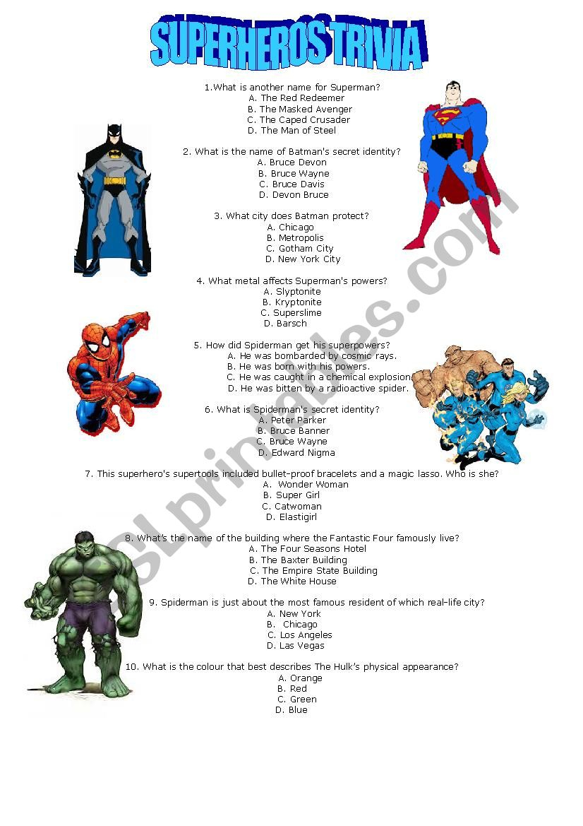 Superhero Trivia Printables Free