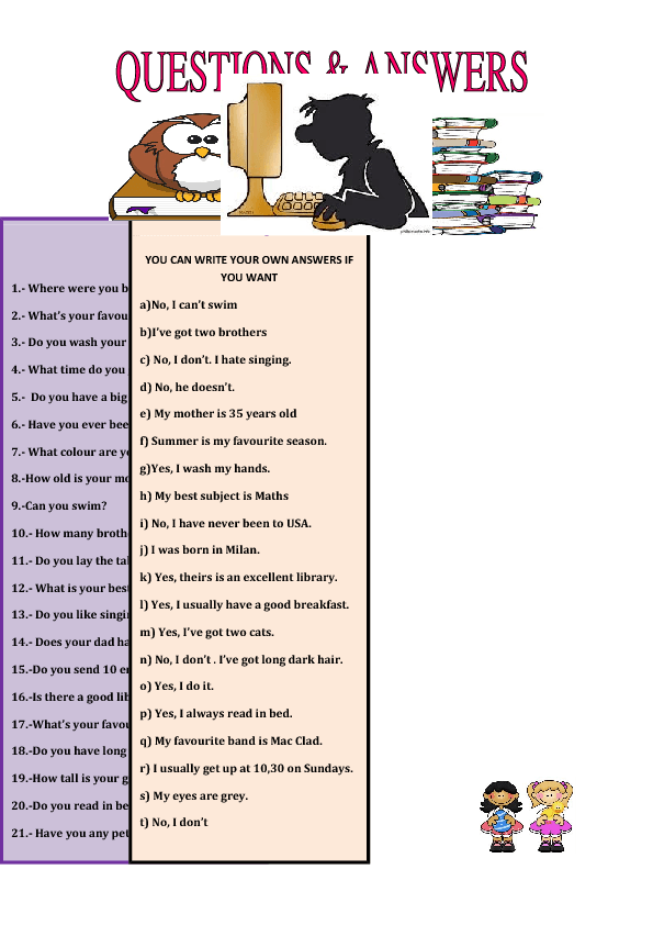 Questions And Answers Worksheet