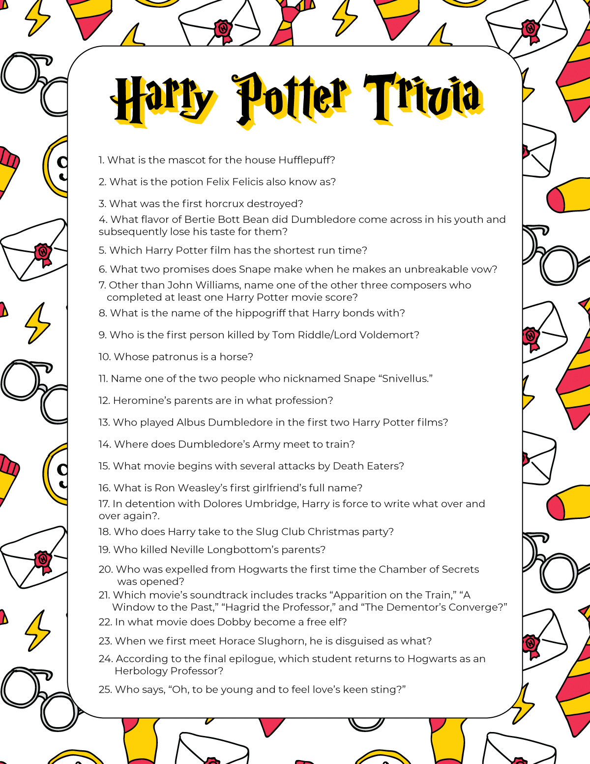 Questions Quiz Harry Potter QEUST