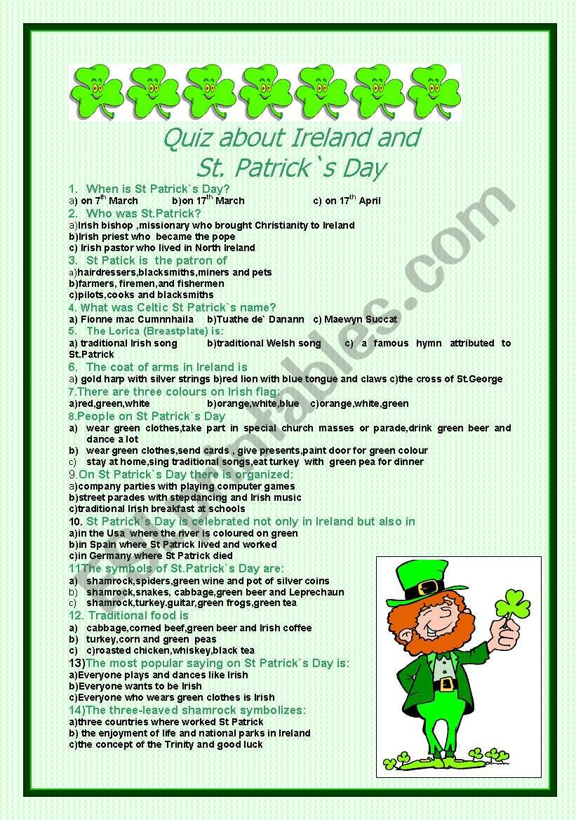 Irish Trivia Questions And Answers Printable