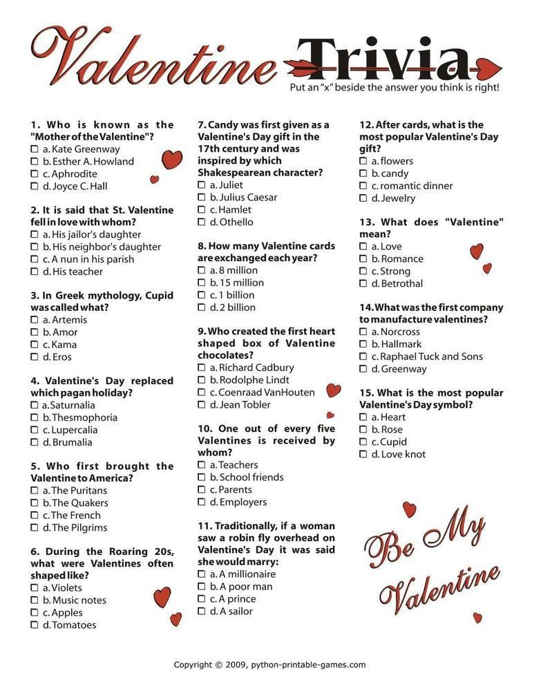 Printable Valentine’s Day Trivia Questions And Answers