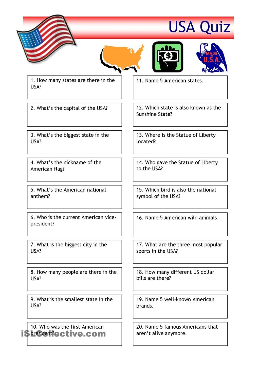 Quiz USA Trivia Map Quiz Quiz Kids Worksheets Printables