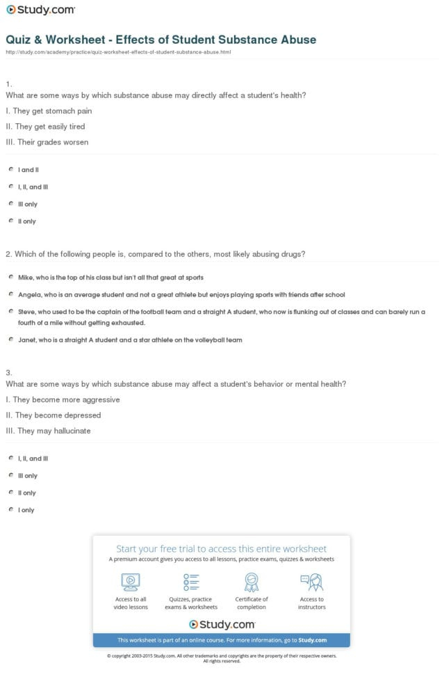 Quiz Worksheet Effects Of Student Substance Abuse Db excel