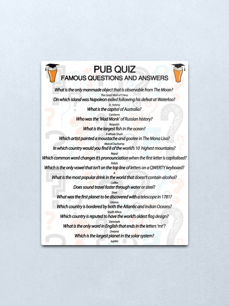  quot Pub Quiz Design With 16 Questions And Answers quot Metal Print For Sale By 