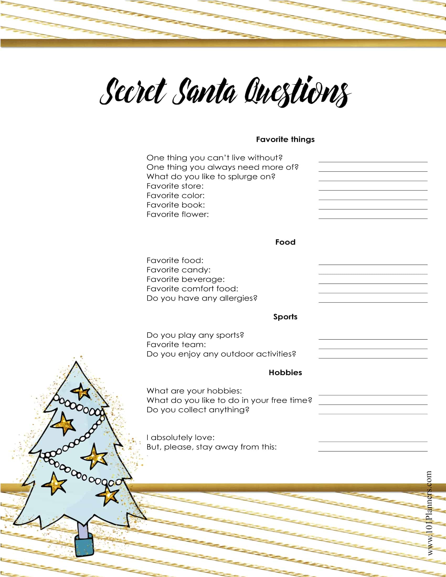 Secret Santa Template Secret Santa Questions Forms