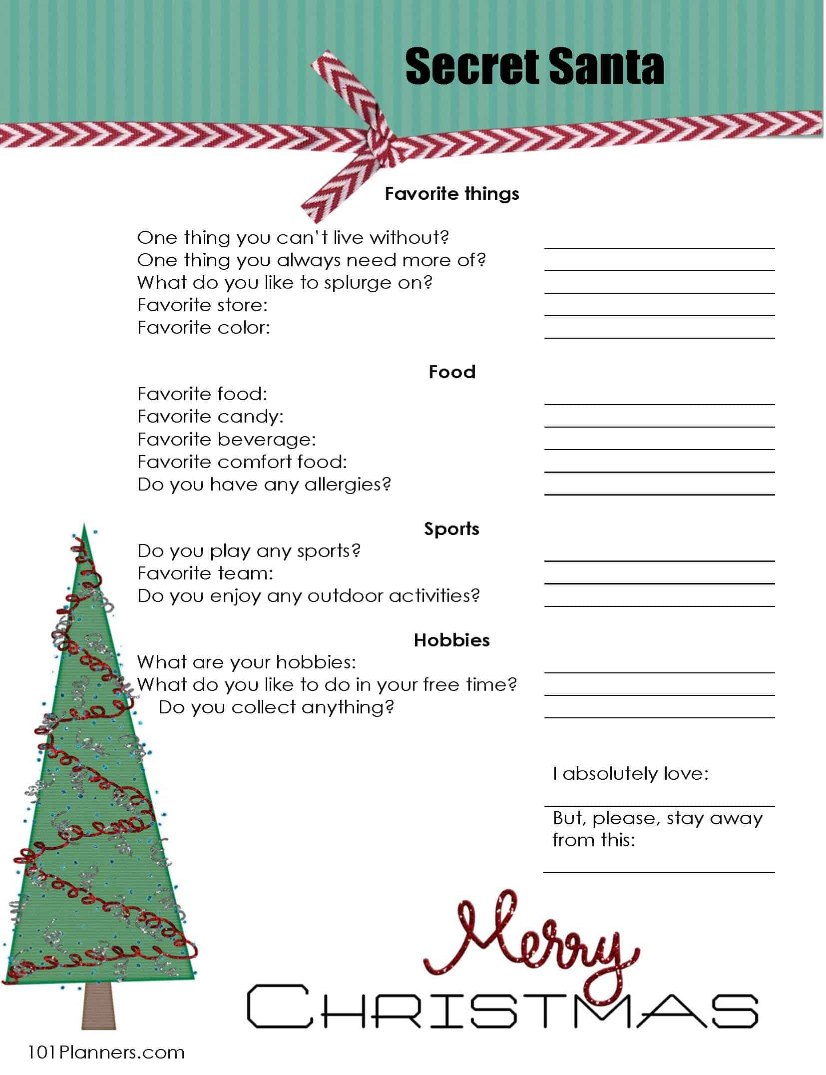 Printable Secret Santa List Questions