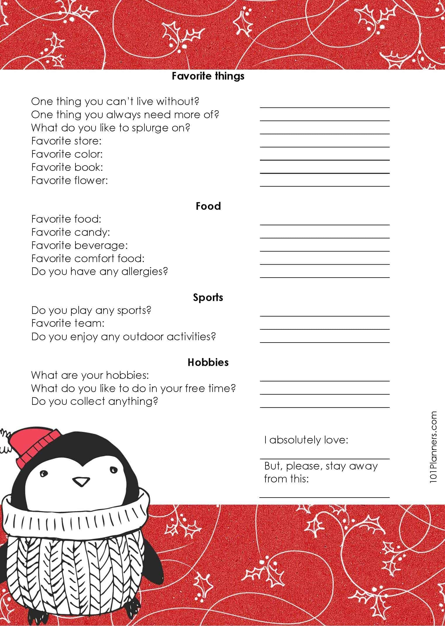 Secret Santa Template Secret Santa Questions Wish List Sign Up