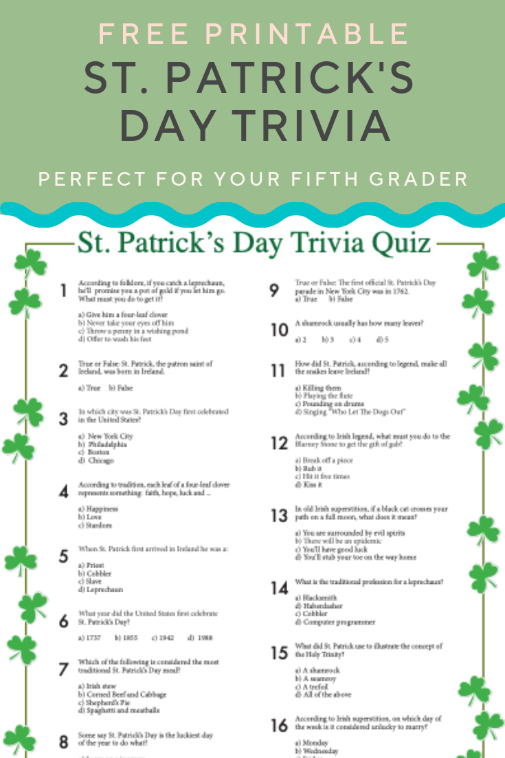 St Patrick 39 s Day Trivia Questions And Answers Printable Printable