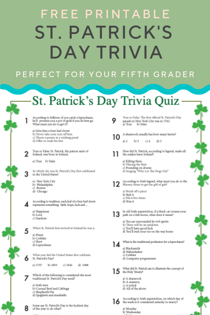 St Patrick 39 s Day Trivia Questions And Answers Printable Printable 