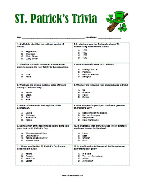 St Patrick s Day Trivia Free Printable