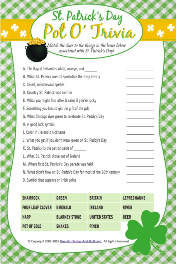 St Patricks Day Trivia Game Printable Pot O 39 Trivia Quiz