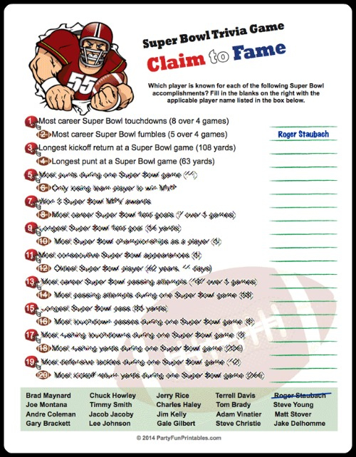 Super Bowl Trivia Multiple Choice Printable Game Updated 2018
