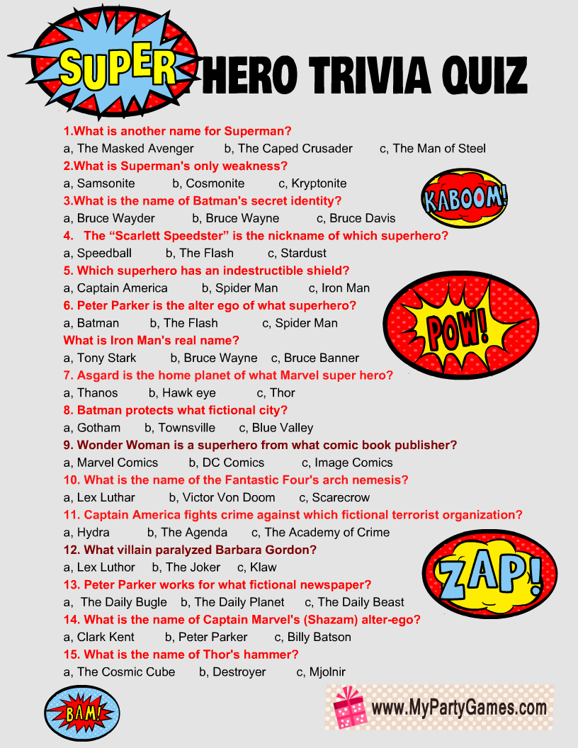 Superhero Trivia Questions And Answers