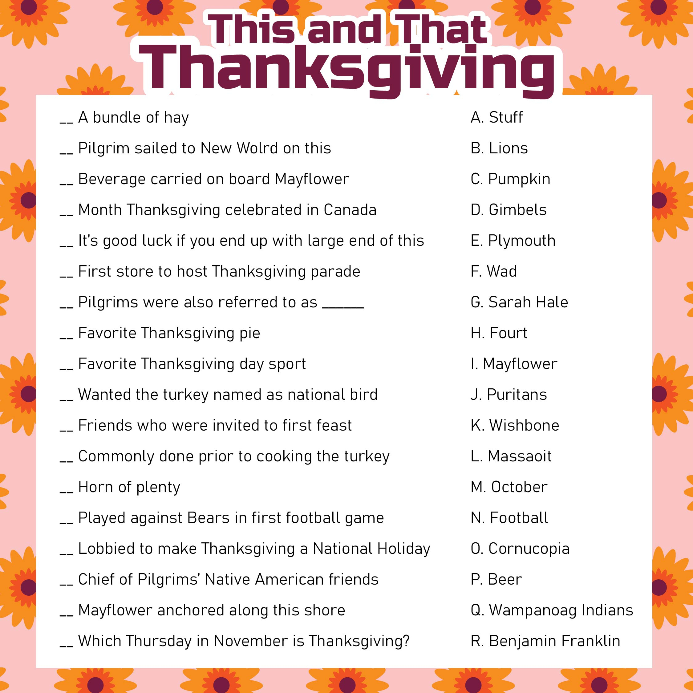 Thanksgiving Trivia Printable Questions And Answers There Was 