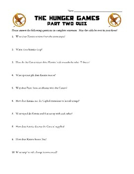 The Hunger Games Part 2 Quiz By Katie Benassi TpT
