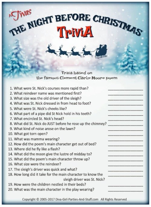 The Night Before Christmas Trivia Game